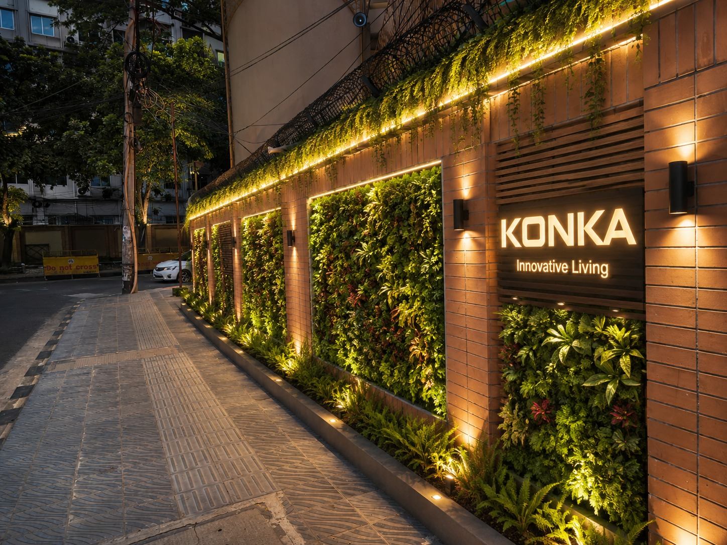 Konka illuminated green-wall street branding