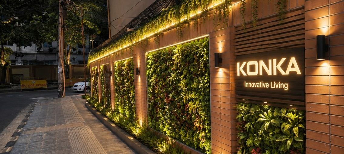 Konka illuminated green-wall street branding